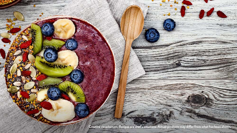 Vegan Acai Bowl Made with SOFIT Soya Drink Naturally Sugar Free