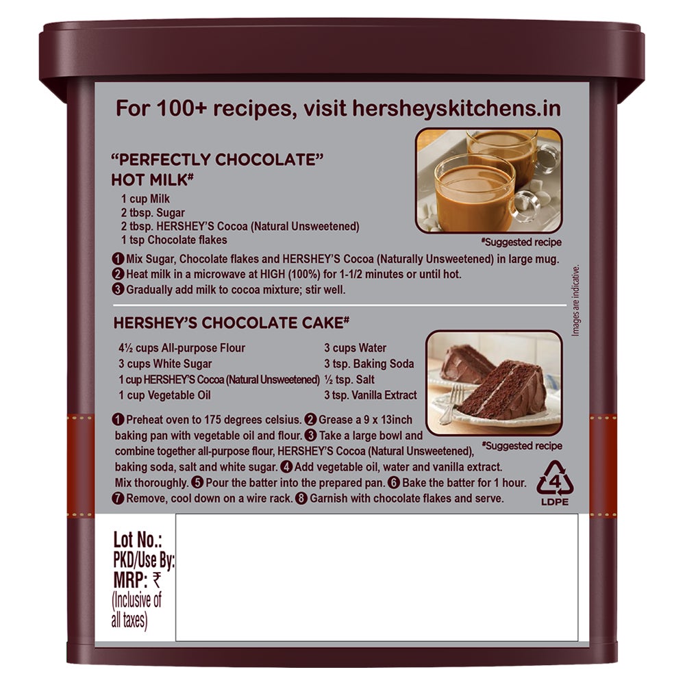 HERSHEY’S COCOA Natural Unsweetened  225g Back of the pack