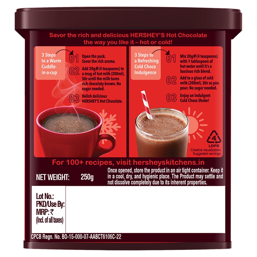HERSHEY’S COCOA Hot Chocolate 250g Back of the pack