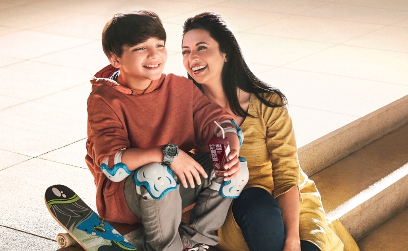 Mother & Son moment with HERSHEY'S FLAVORED MILKSHAKE