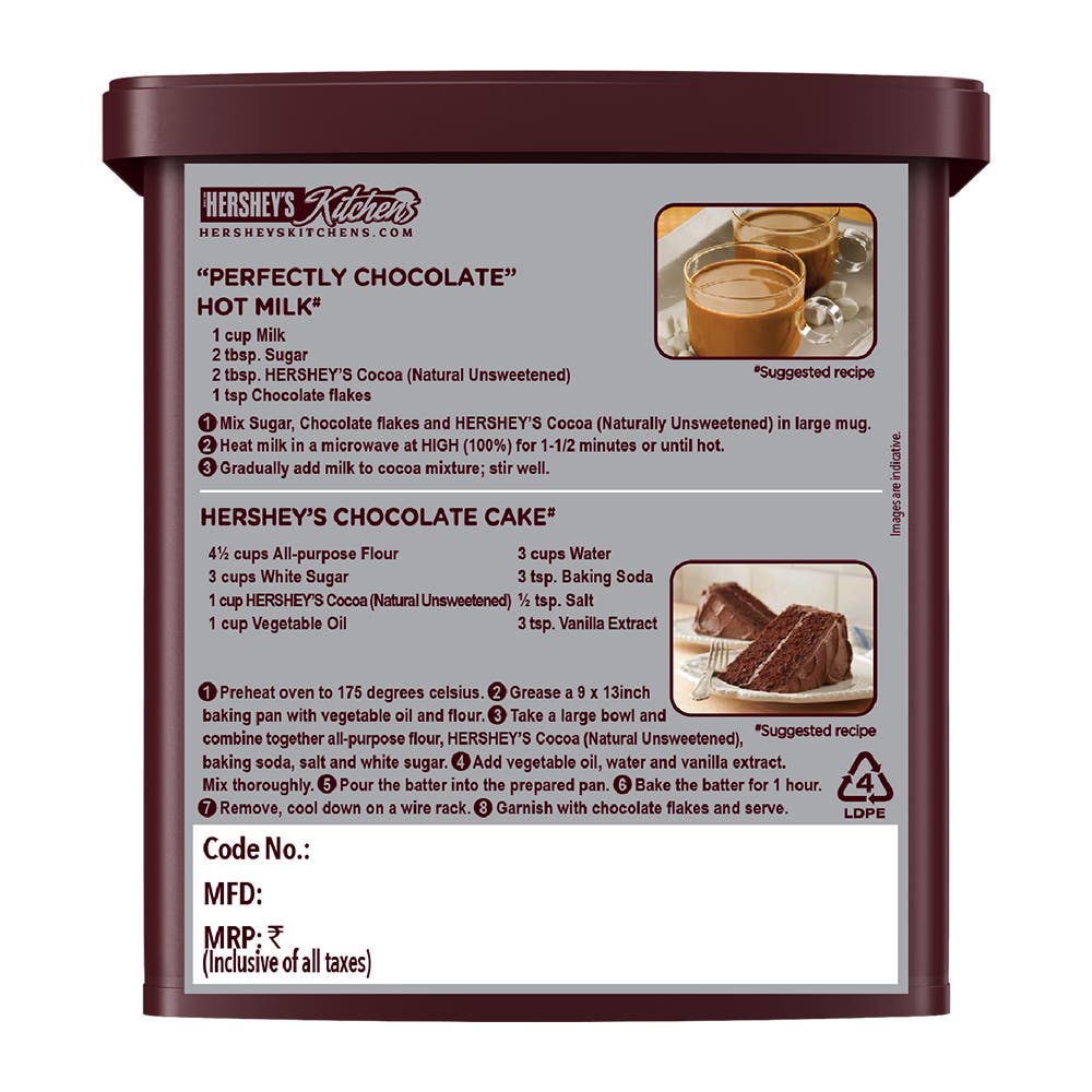 HERSHEY’S COCOA Natural Unsweetened  225g Back of the pack