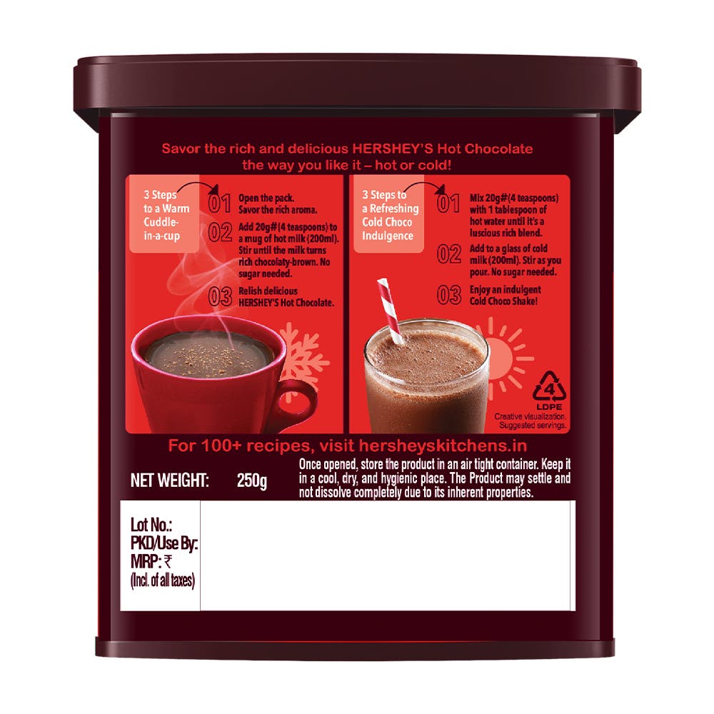 HERSHEY’S COCOA Hot Chocolate 250g Back of the pack