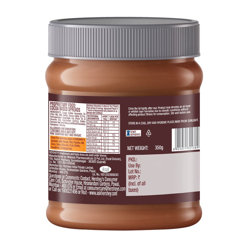HERSHEY'S SPREADS Cocoa 350g Back of the Pack