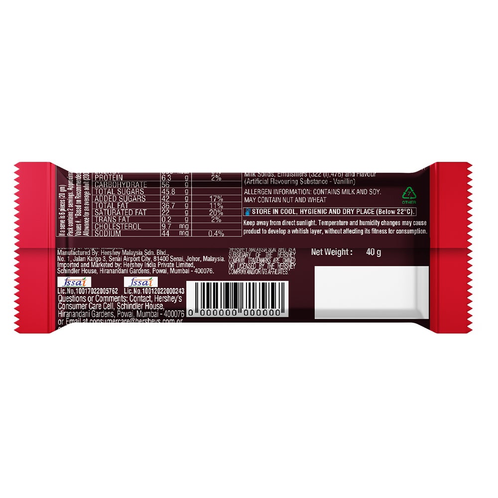 HERSHEY'S BARS Dark 40g Back of the Pack