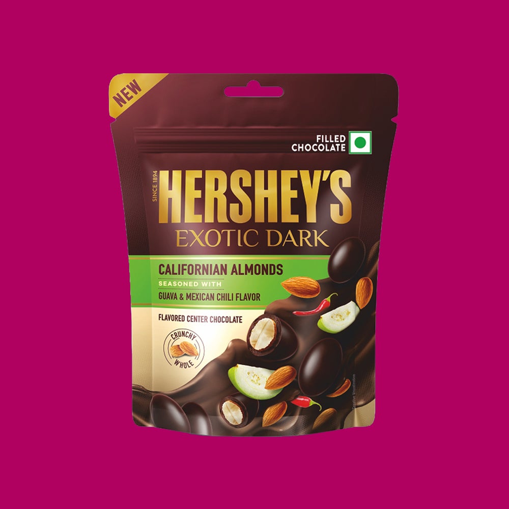 HERSHEY'S EXOTIC DARK Californian Almonds seasoned with Guava & Mexican chilli Flavor Dark Chocolate