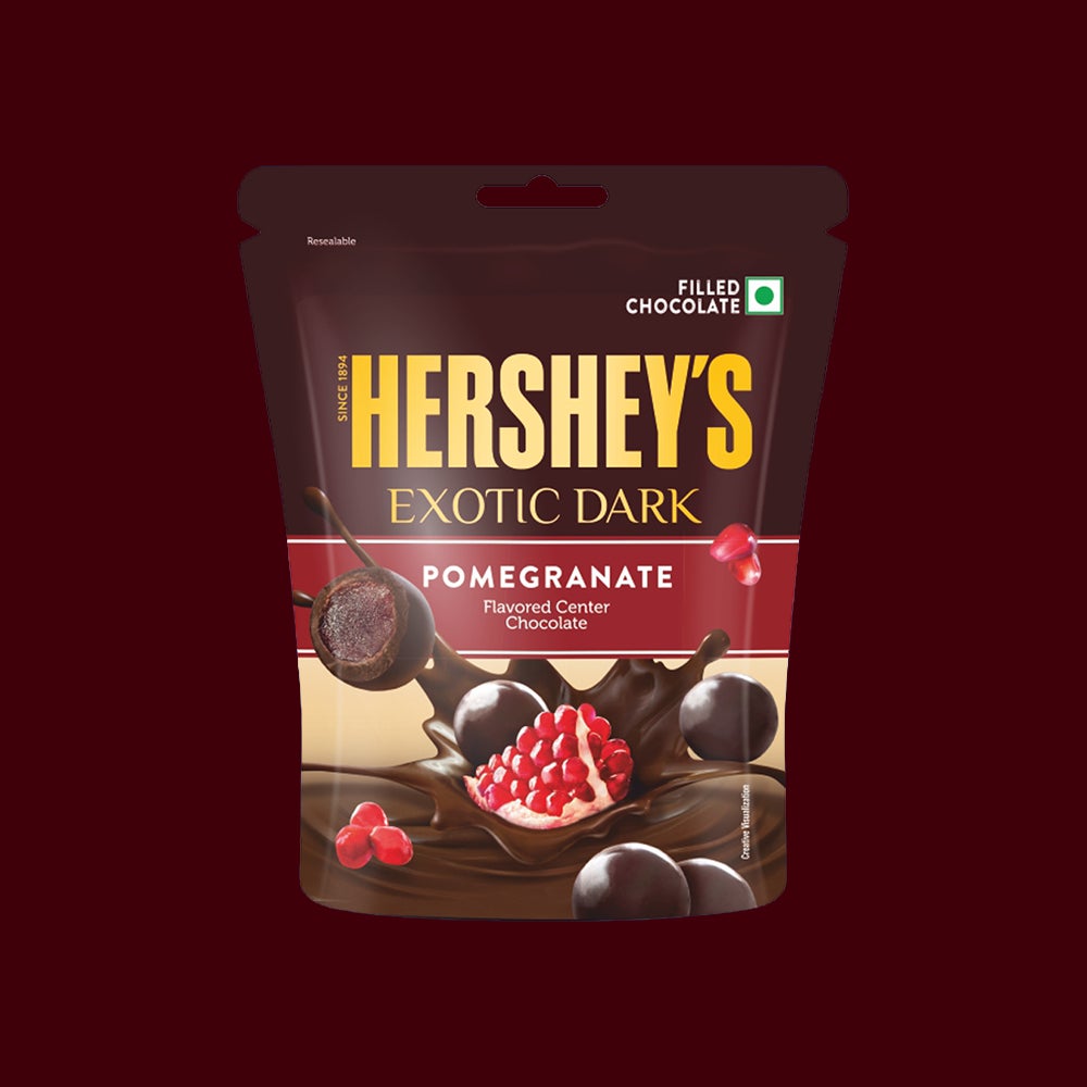 HERSHEY'S EXOTIC DARK Pomegranate flavor Dark Chocolate.