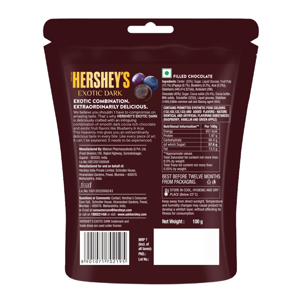 HERSHEY'S EXOTIC DARK Blackberry 100g Back of the Pack