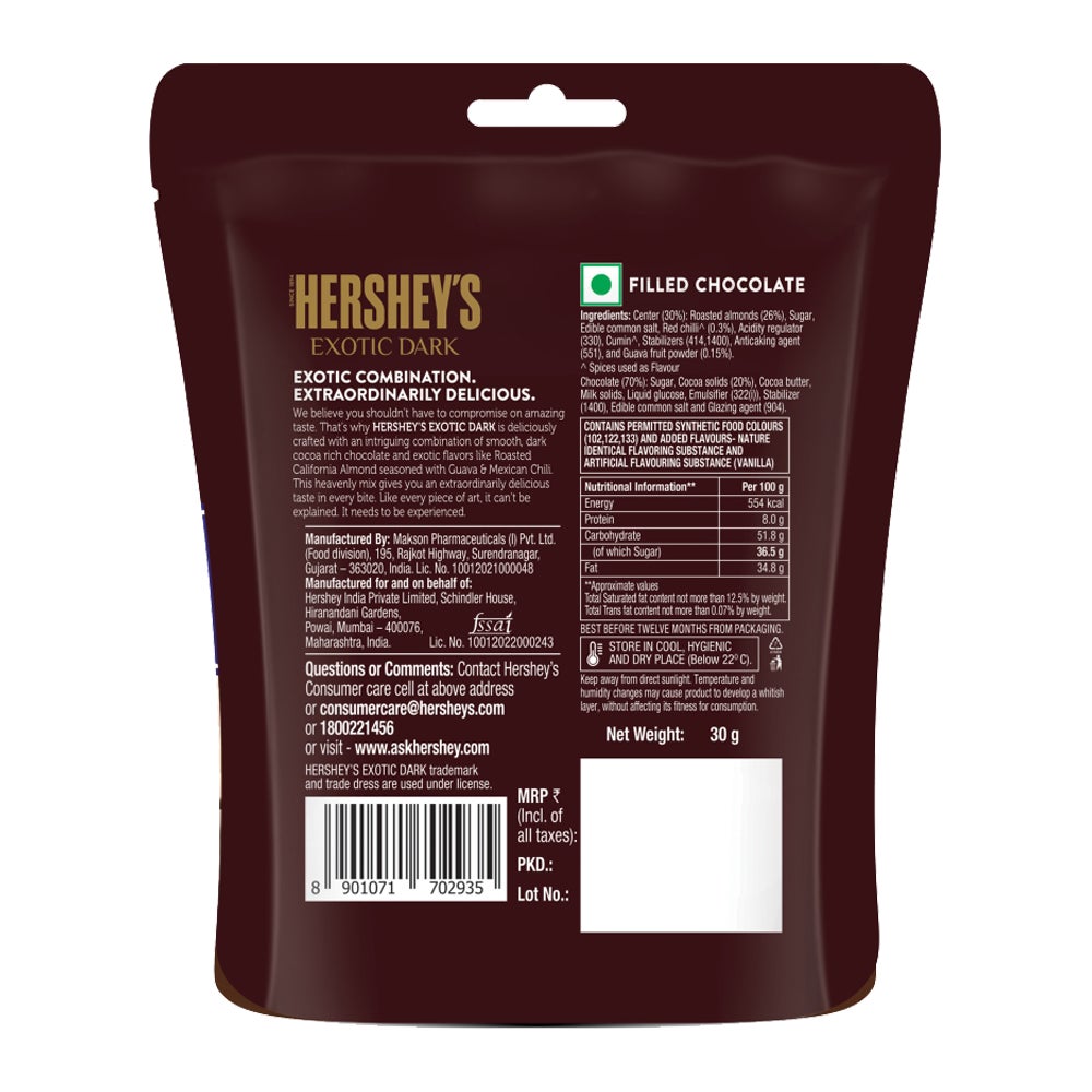 HERSHEY'S EXOTIC DARK Guava Chilli 30g Back of the Pack