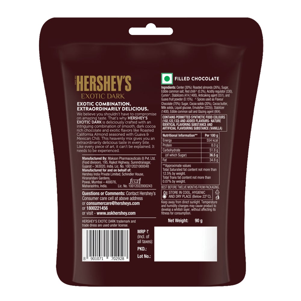 HERSHEY'S EXOTIC DARK Guava Chilli 90g Back of the Pack