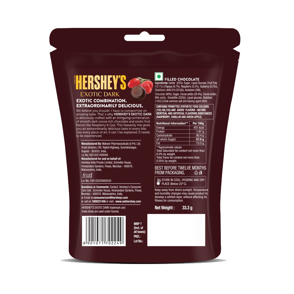 HERSHEY’S EXOTIC DARK Back of the Pack