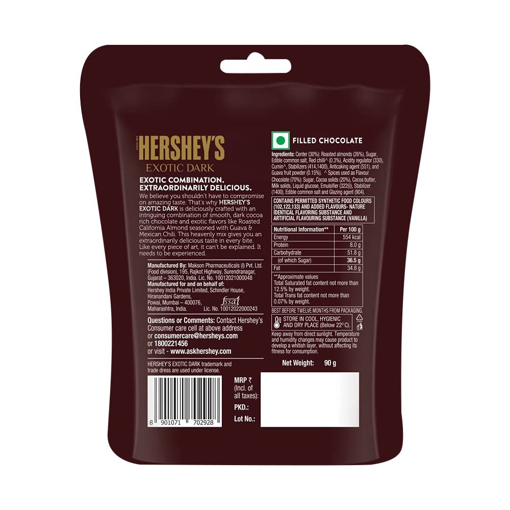 HERSHEY'S EXOTIC DARK Guava Chilli 90g Back of the Pack