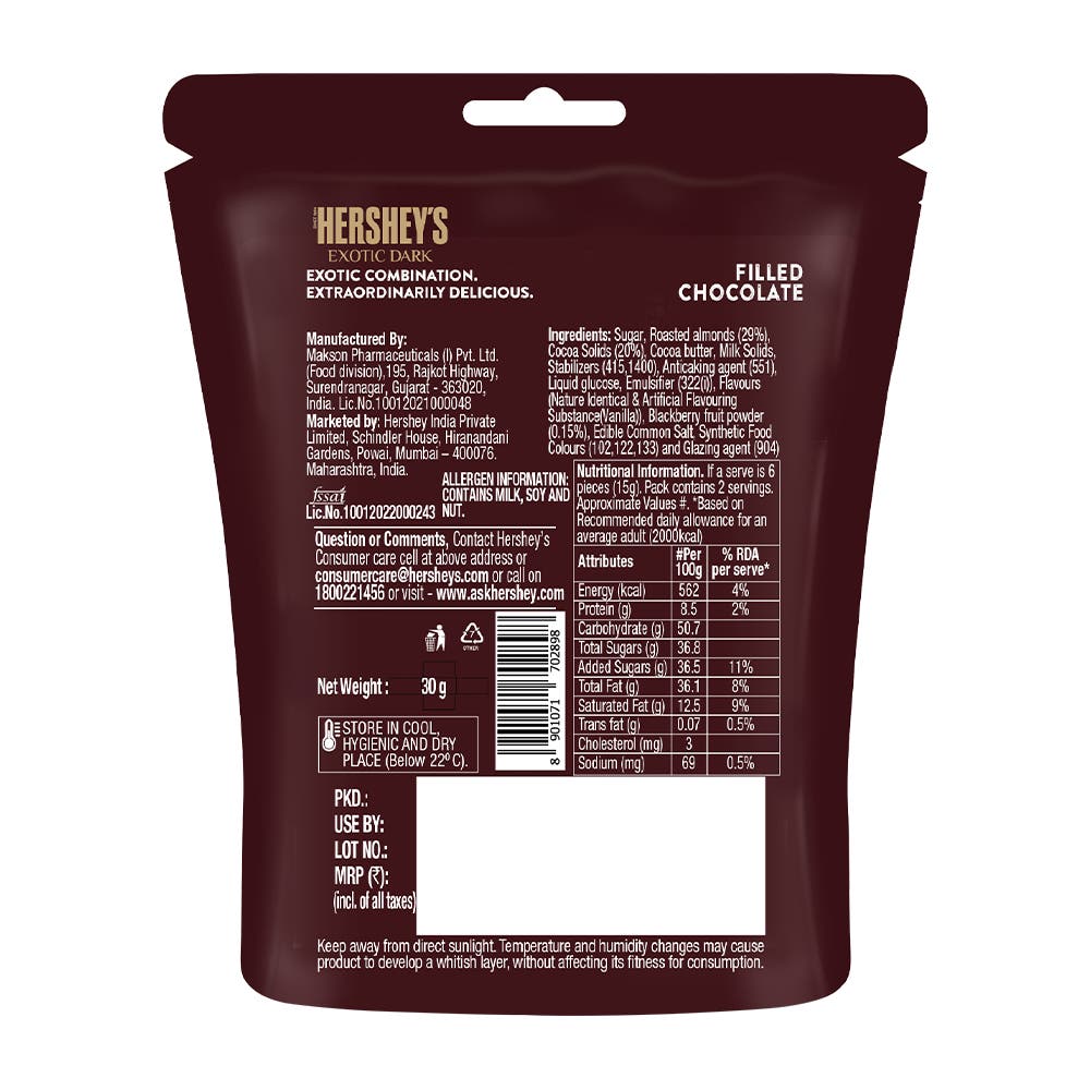 HERSHEY'S EXOTIC DARK Guava Chilli 30g Back of the Pack