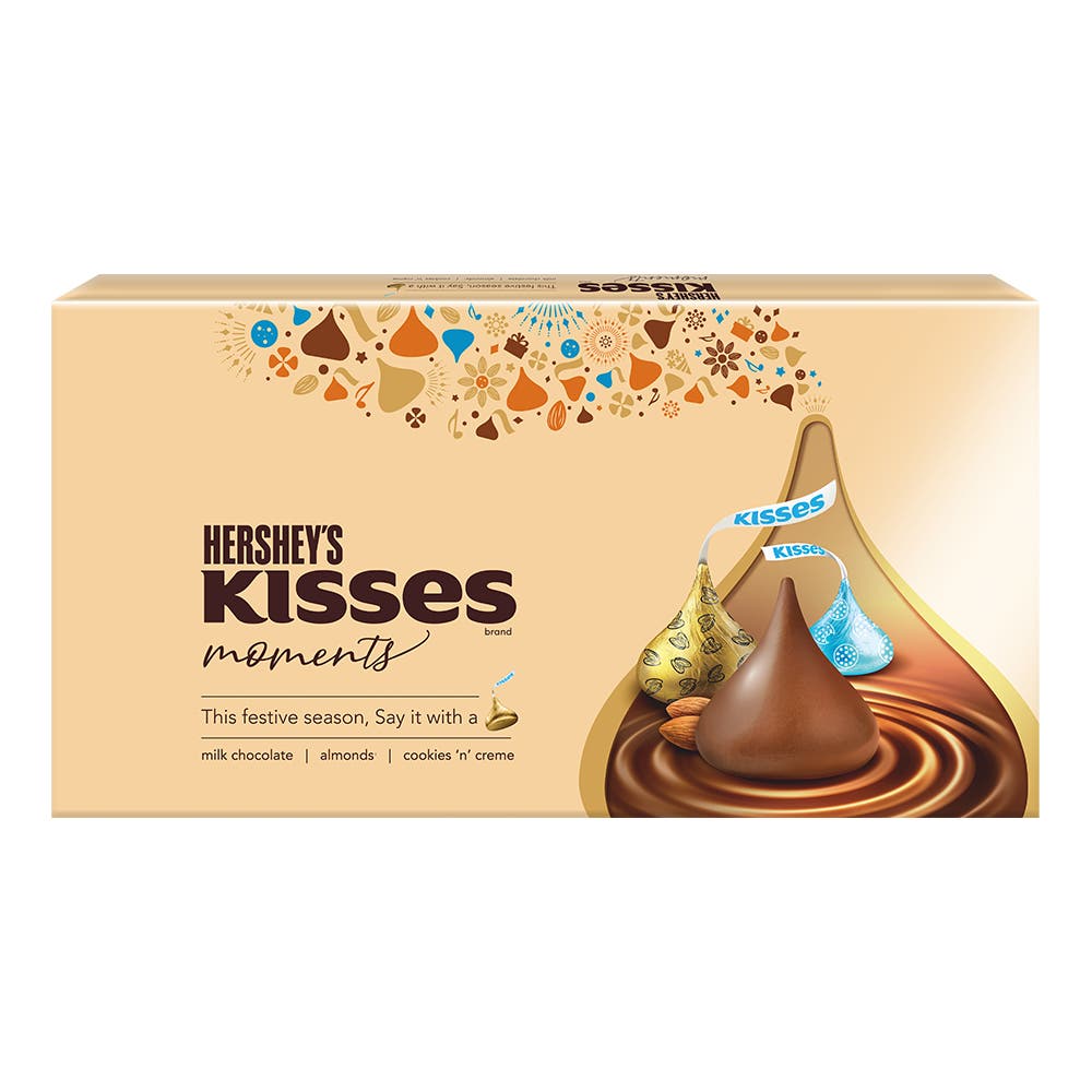 HERSHEY’S KISSES Moments Tin Gift Pack 129g Front of the pack