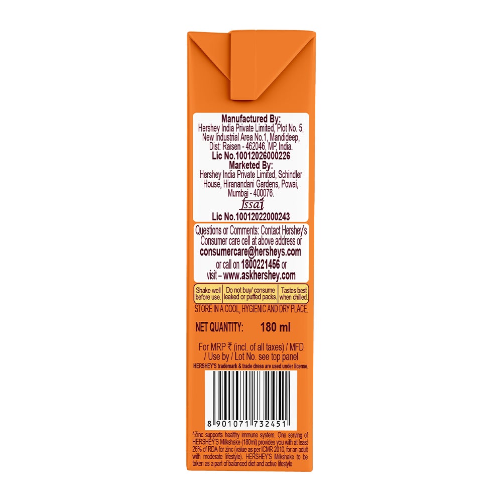 HERSHEY'S MILKSHAKE Almond-180ml S1  BACK of the Pack