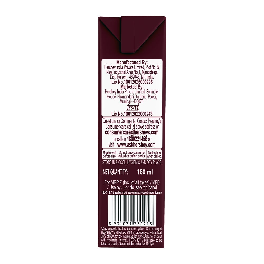 HERSHEY'S MILKSHAKE Almond-180ml S2  BACK of the Pack