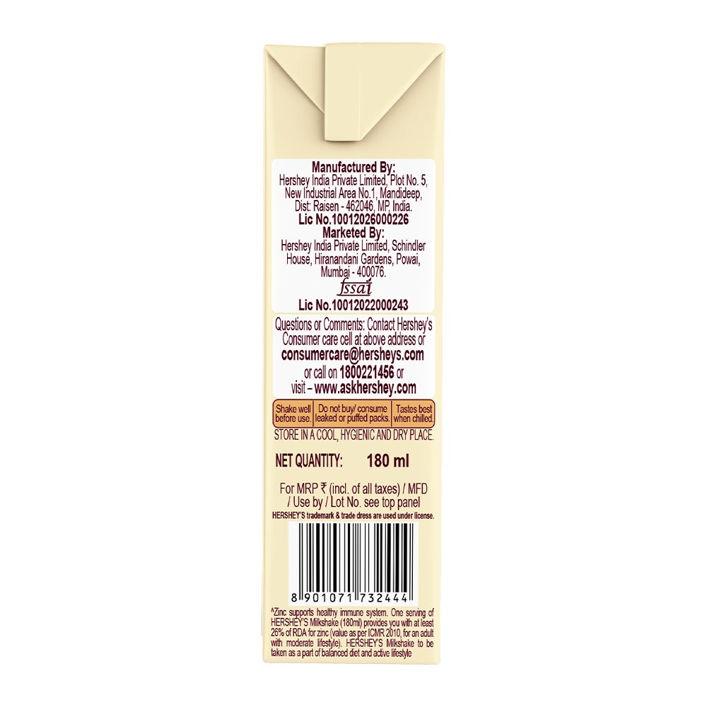 HERSHEY'S MILKSHAKE Chocolate-180ml S1 Back of the Pack