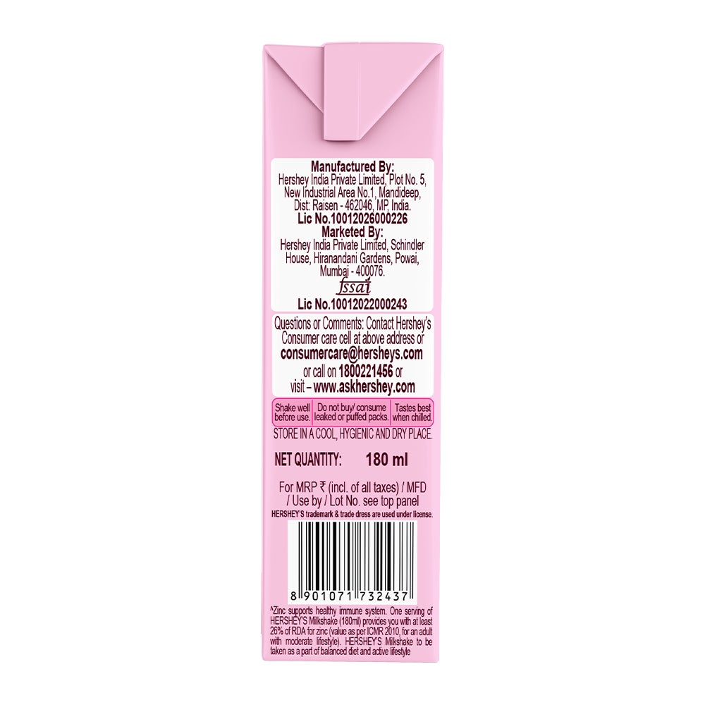 HERSHEY'S MILKSHAKE Chocolate-180ml S1 Back of the Pack