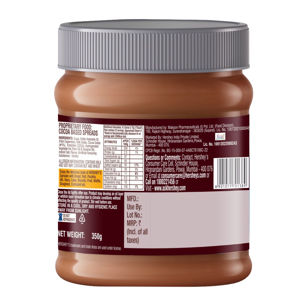 HERSHEY'S SPREADS Cocoa 350g Back of the Pack