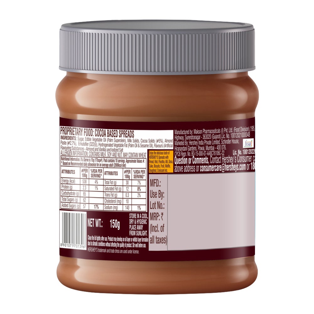 HERSHEY'S SPREADS Cocoa with Almond 350g Back of the Pack
