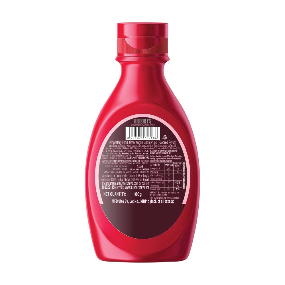 HERSHEY'S SYRUP Strawberry 180g Back of the Pack