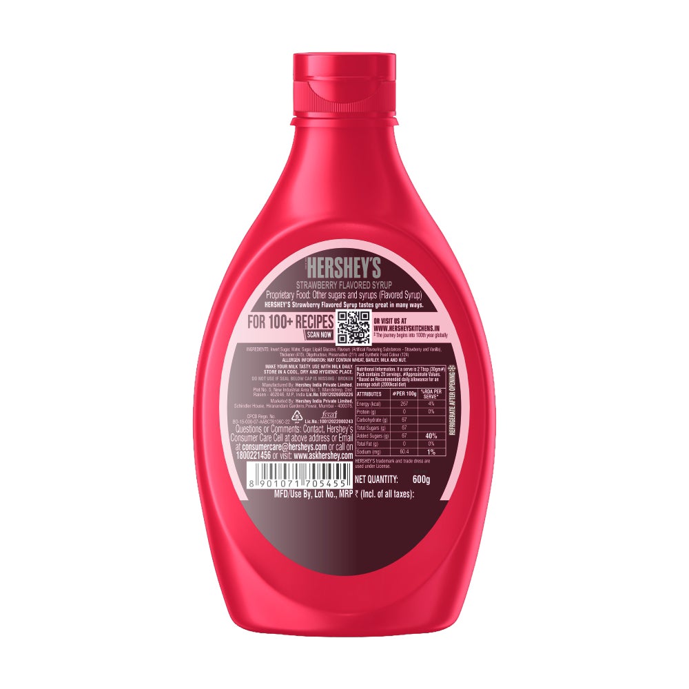 HERSHEY'S SYRUP Strawberry 600g Back of the Pack