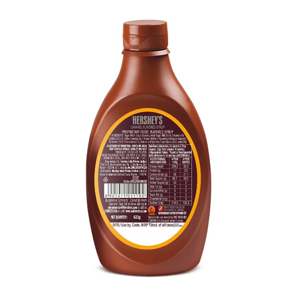 HERSHEY'S SYRUP Caramel 623g Back of the Pack