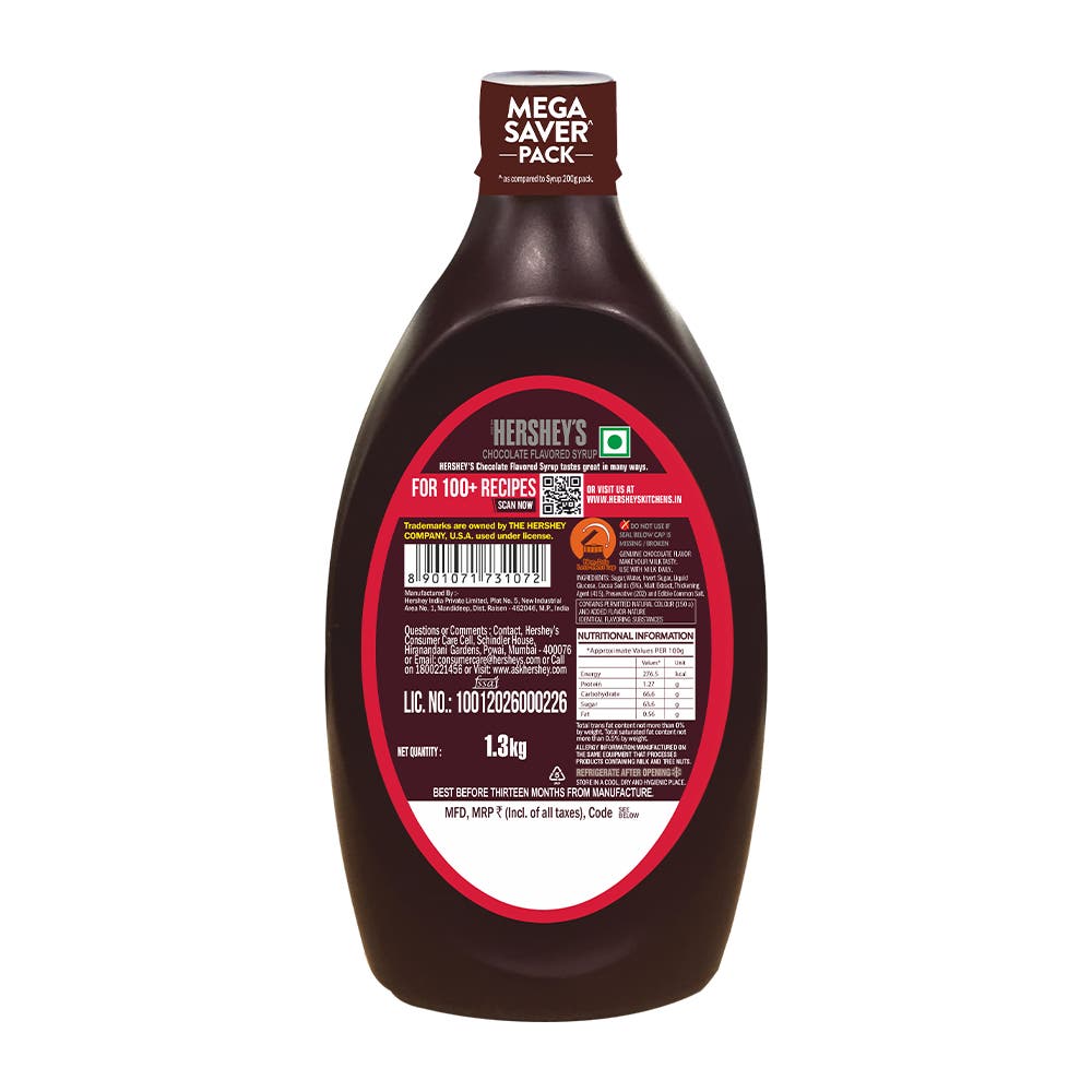 HERSHEY'S SYRUP Chocolate 1.3kg Back of the Pack
