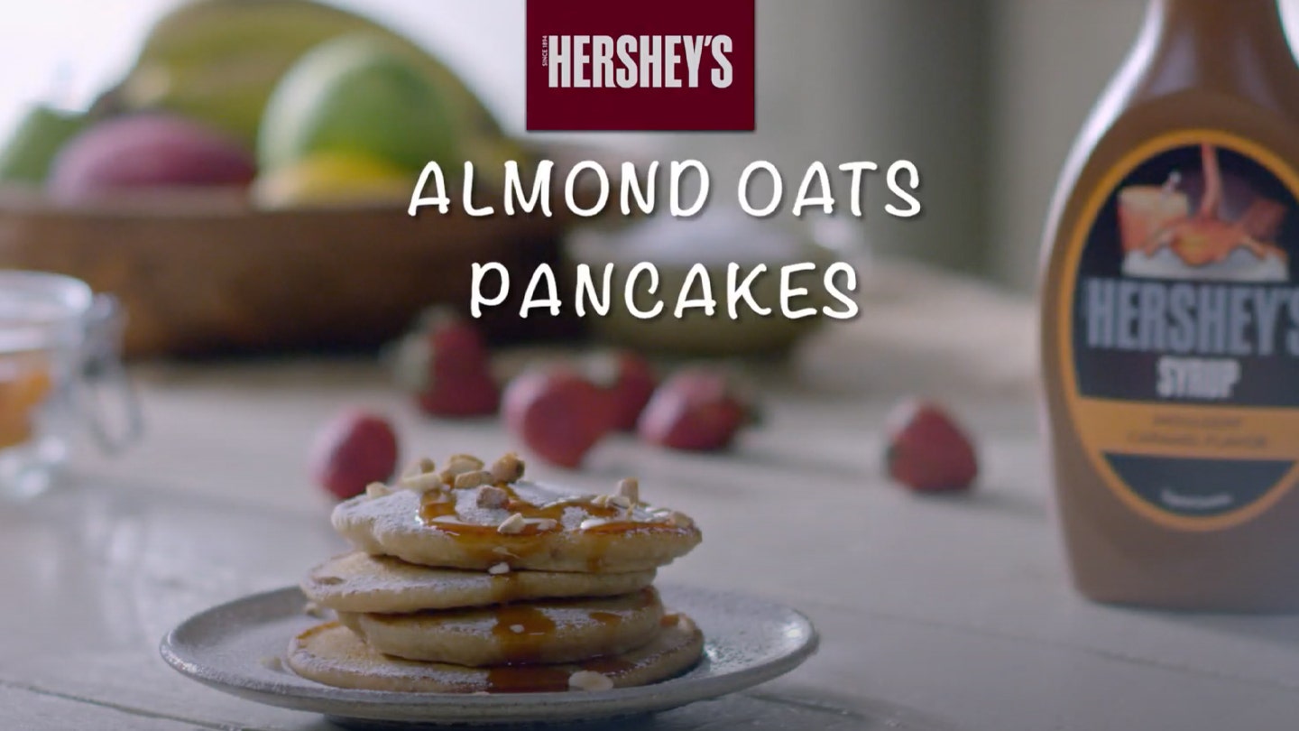 HERSHEY'S Almond Oats Pancakes Recipe Video`