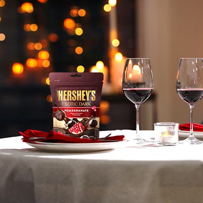 Pair our HERSHEY'S EXOTIC DARK Chocolate with Fine Red wine on your Date Night