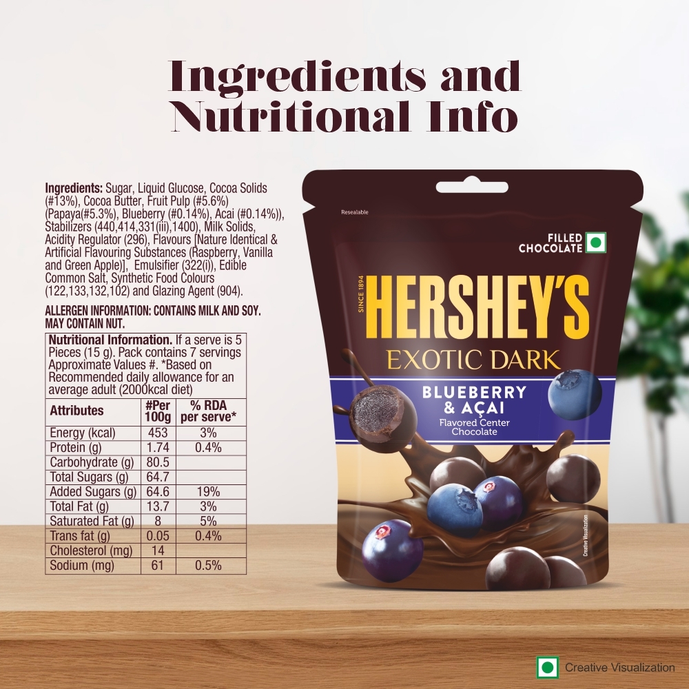 HERSHEY'S EXOTIC DARK Blueberry & Acai Nutritional Value