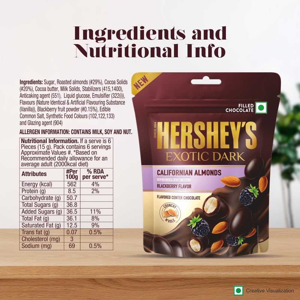 HERSHEY’S EXOTIC DARK Californian Almonds with Blackberry Nutritional Value